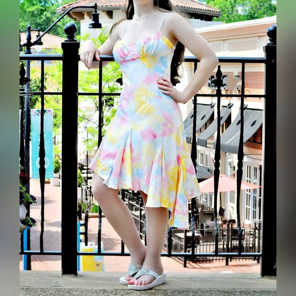 Multicolor Asymmetrical Spaghetti Strap Dress - Picture 2 of 16